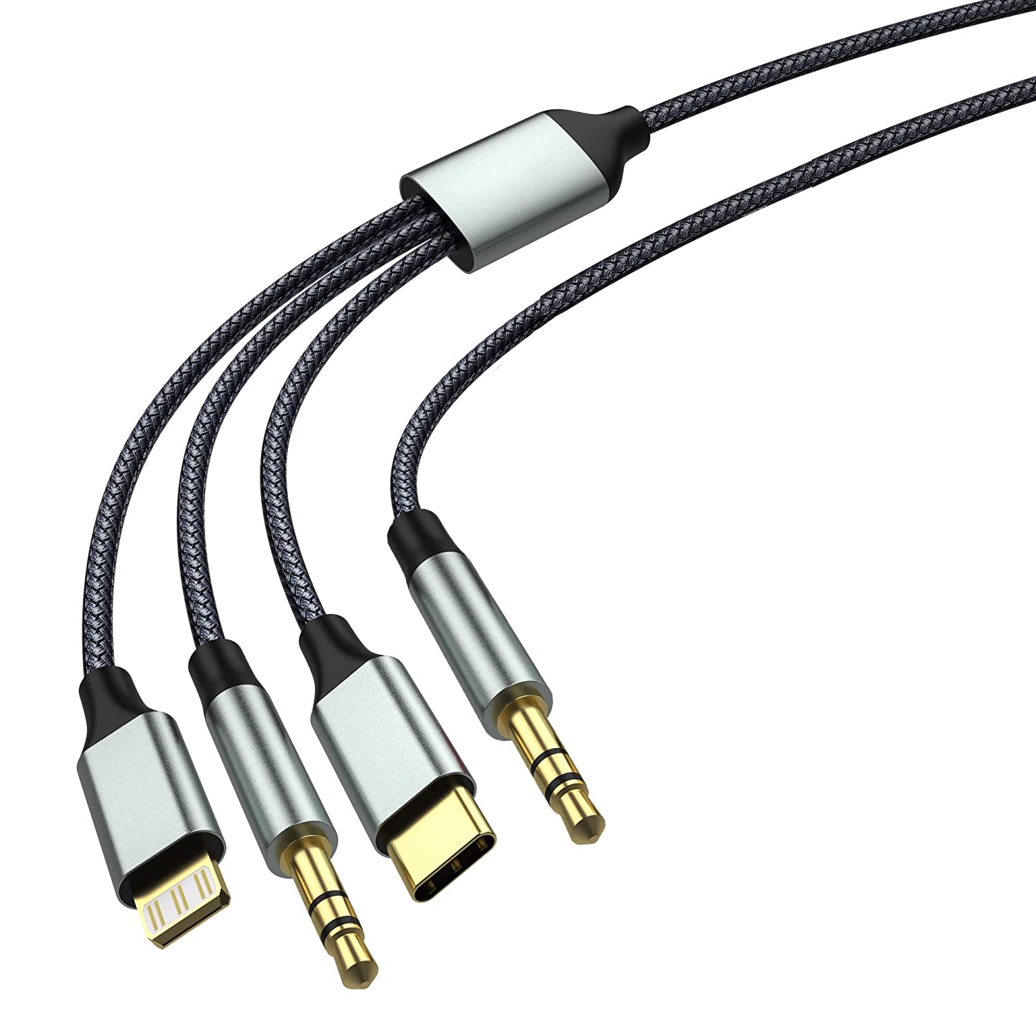 Asli Global Powertriflex Audio 3-In-1 Braided 3.5Mm Aux Audio Cable | Black Asli Global Powertriflex Audio 3-In-1 Braided 3.5Mm Aux Audio Cable | Black